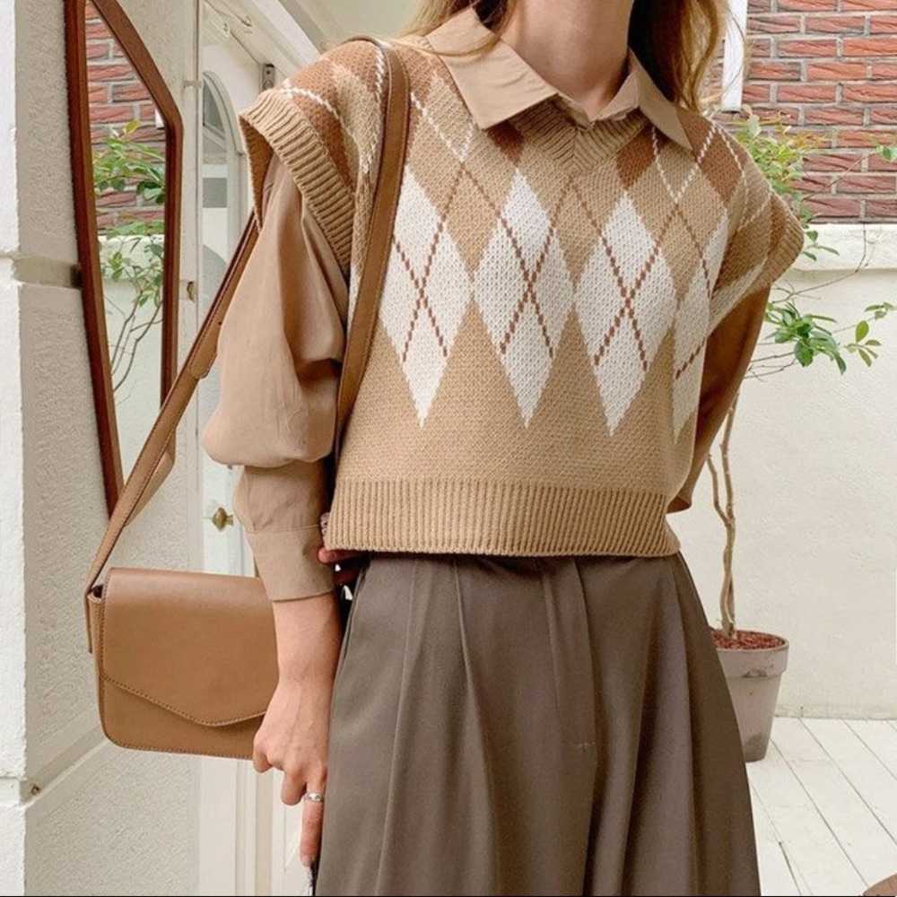Fair isle tan sweater vest
